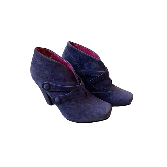 Vintage Hush Puppies Purple Suede Ankle Bootie Heels Size 7.5 EU 38 Lagenlook - Picture 2 of 11